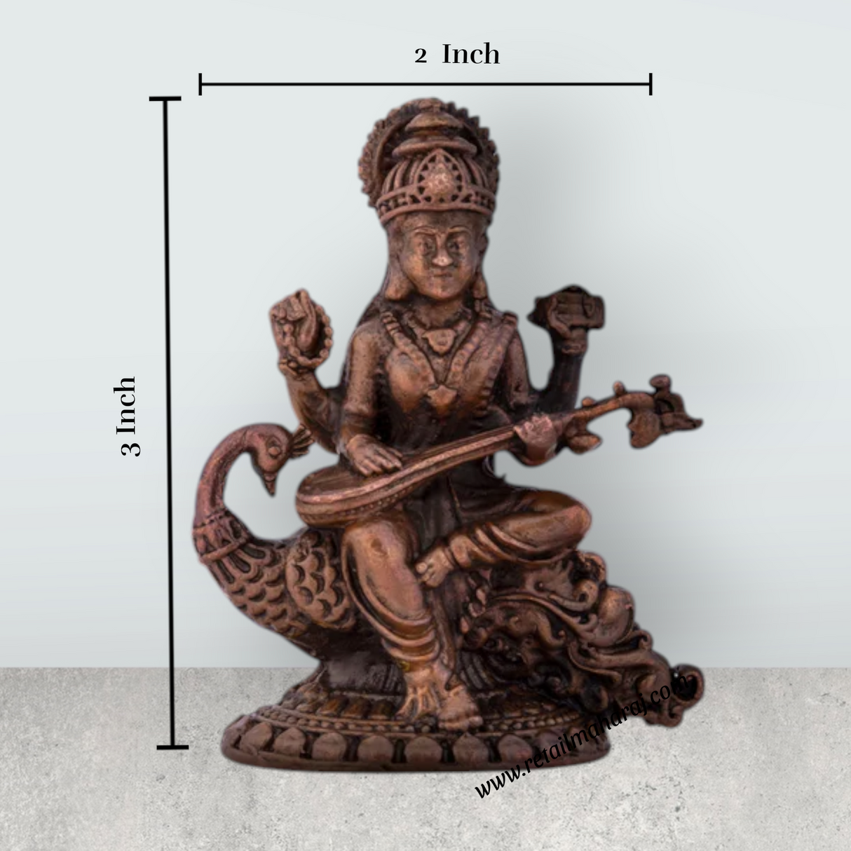 Saraswati Devi Statue - 3 x 2 Inches | Saraswati Statue Sitting On Swan / Copper Idol/ Saraswathi Idol for Pooja/ 115 Gms Approx - Retail Maharaj
