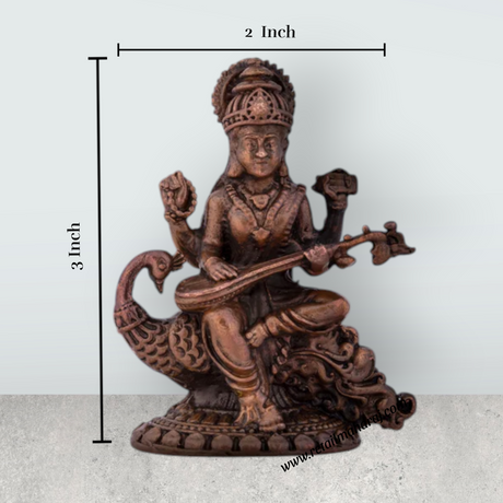 Saraswati Devi Statue - 3 x 2 Inches | Saraswati Statue Sitting On Swan / Copper Idol/ Saraswathi Idol for Pooja/ 115 Gms Approx - Retail Maharaj