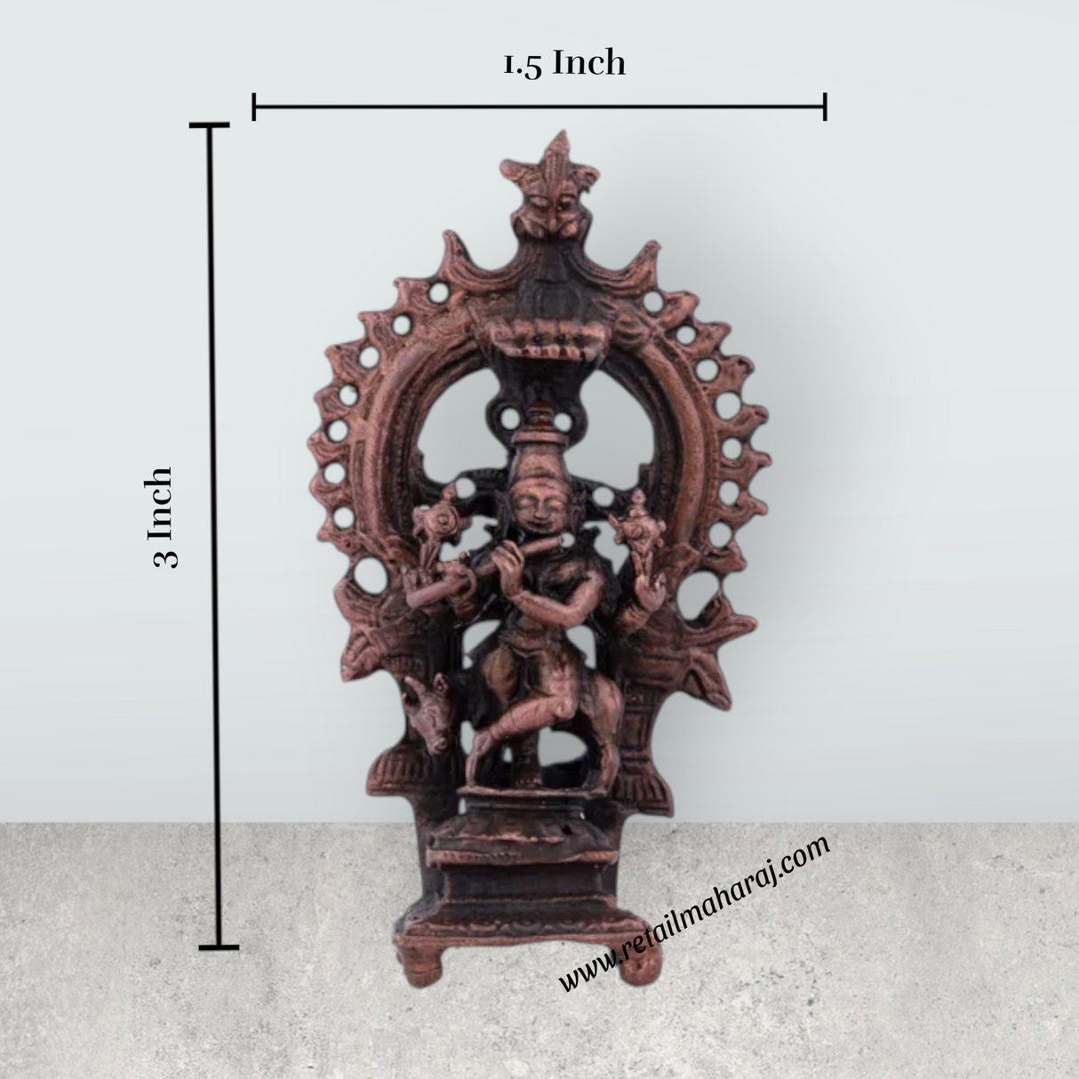 Krishnan Statue With Arch – 3 x 1.5 Inches Copper Idol Venugopal Idol for Pooja - Retail Maharaj