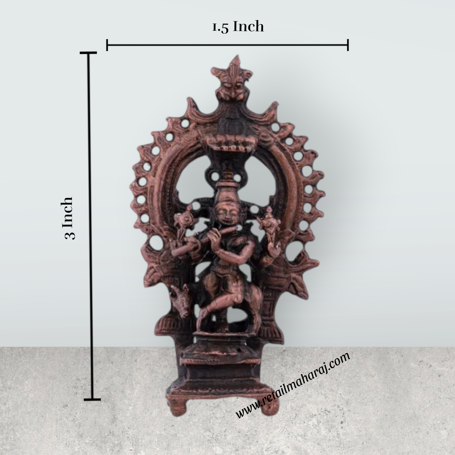 Krishnan Statue With Arch – 3 x 1.5 Inches Copper Idol Venugopal Idol for Pooja - Retail Maharaj