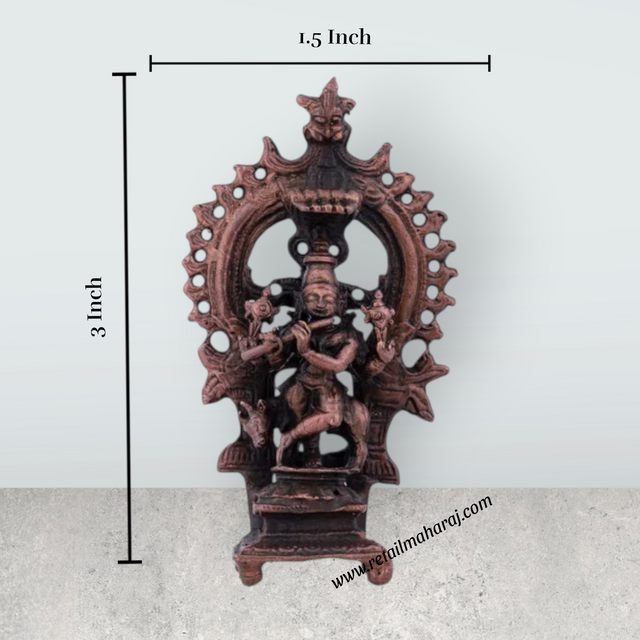 Krishnan Statue With Arch – 3 x 1.5 Inches Copper Idol Venugopal Idol for Pooja - Retail Maharaj