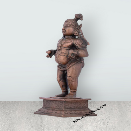 Krishnan Statue – 4.5 x 2 Inches Copper Idol Krishna Statue Standing with Laddu Idol for Pooja - Retail Maharaj