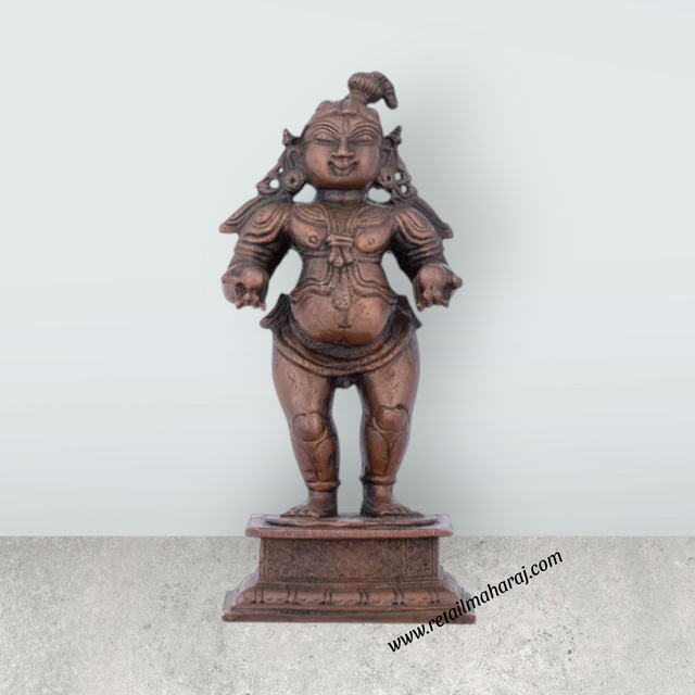 Krishnan Statue – 4.5 x 2 Inches Copper Idol Krishna Statue Standing with Laddu Idol for Pooja - Retail Maharaj