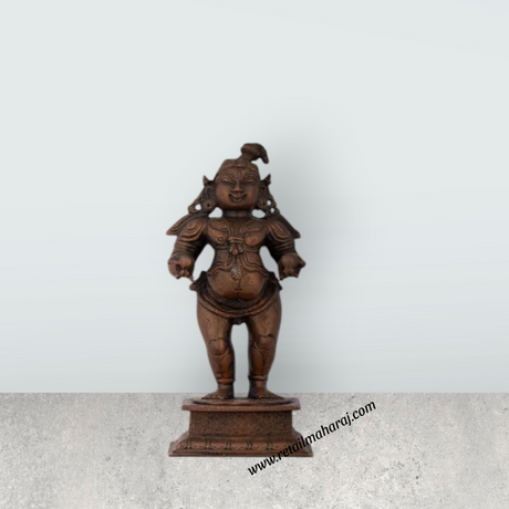Krishnan Statue – 4.5 x 2 Inches Copper Idol Krishna Statue Standing with Laddu Idol for Pooja - Retail Maharaj