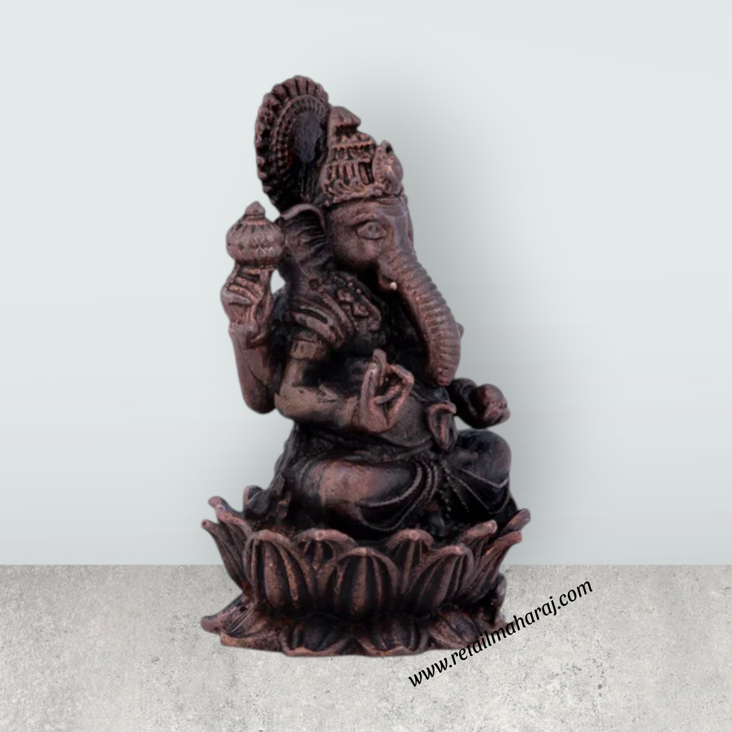Ganesh Murti – 2.5 x 1.75 Inches Copper Idol Ganesh Statue Sitting on Lotus for Pooja - Retail Maharaj