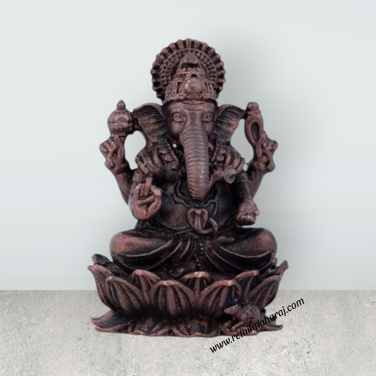Ganesh Murti – 2.5 x 1.75 Inches Copper Idol Ganesh Statue Sitting on Lotus for Pooja - Retail Maharaj