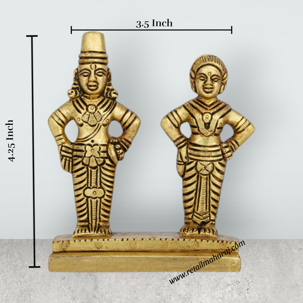 Vitthal Rukmini Murti Standing On Base - 4.25 x 3.5 Inches | Antique Brass Idol/ Vitthal Rakhumai Murti for Pooja - Retail Maharaj
