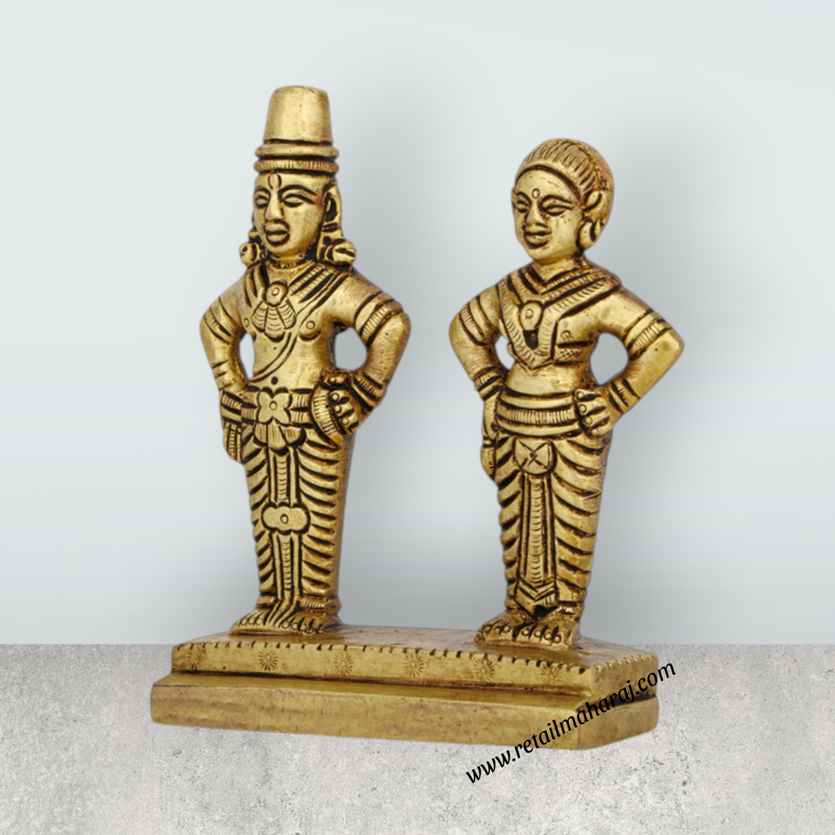 Vitthal Rukmini Murti Standing On Base - 4.25 x 3.5 Inches | Antique Brass Idol/ Vitthal Rakhumai Murti for Pooja - Retail Maharaj