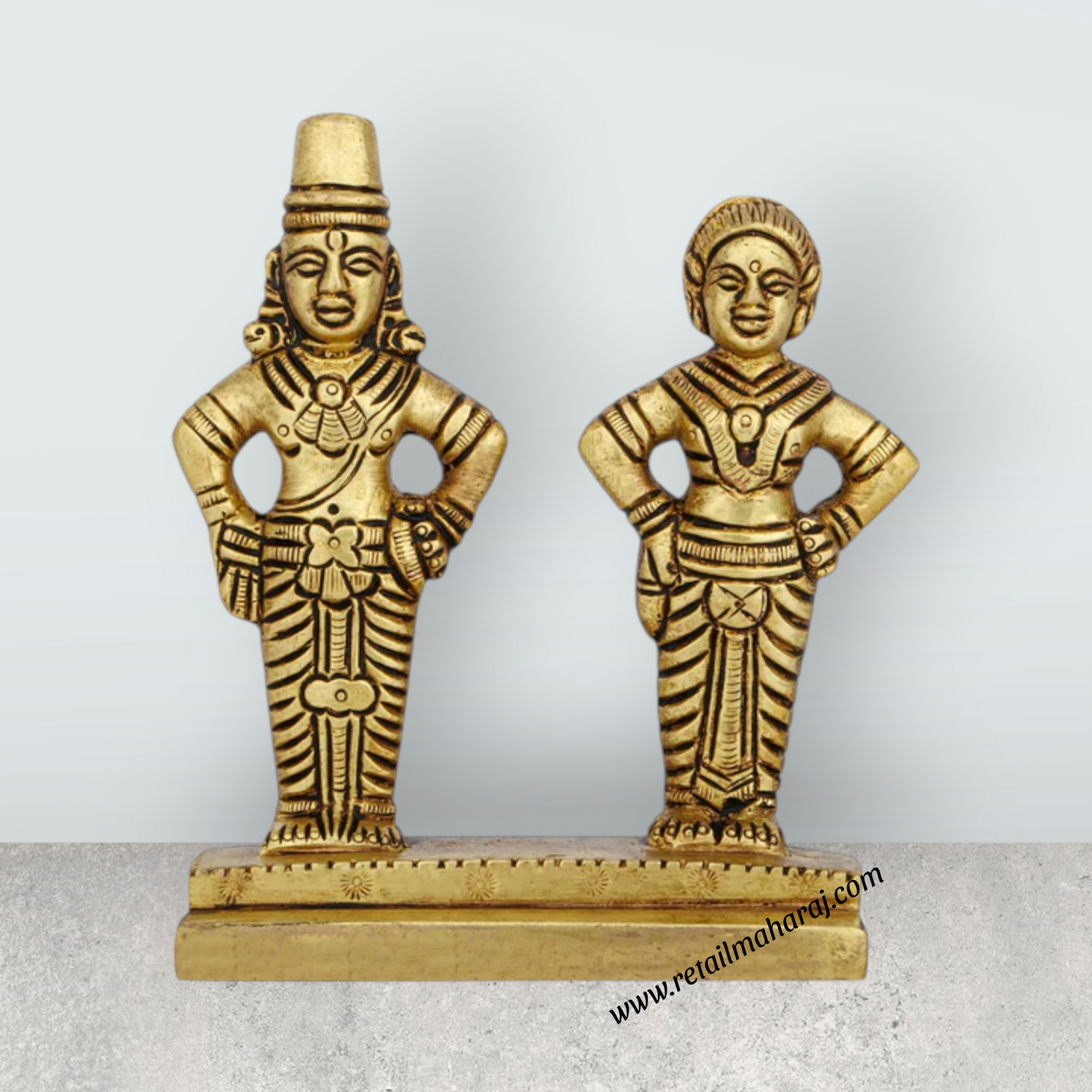 Vitthal Rukmini Murti Standing On Base - 4.25 x 3.5 Inches | Antique Brass Idol/ Vitthal Rakhumai Murti for Pooja - Retail Maharaj