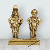 Vitthal Rukmini Murti Standing On Base - 4.25 x 3.5 Inches | Antique Brass Idol/ Vitthal Rakhumai Murti for Pooja - Retail Maharaj