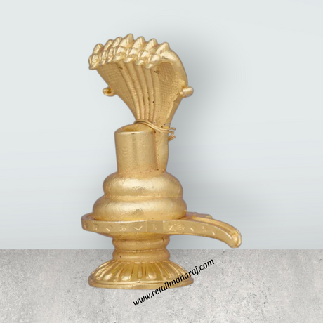 Sheshnag Shivling Statue – 2 x 1.5 Inches Copper Idol Gold Polish Shivling with Sheshnag for Pooja - Retail Maharaj