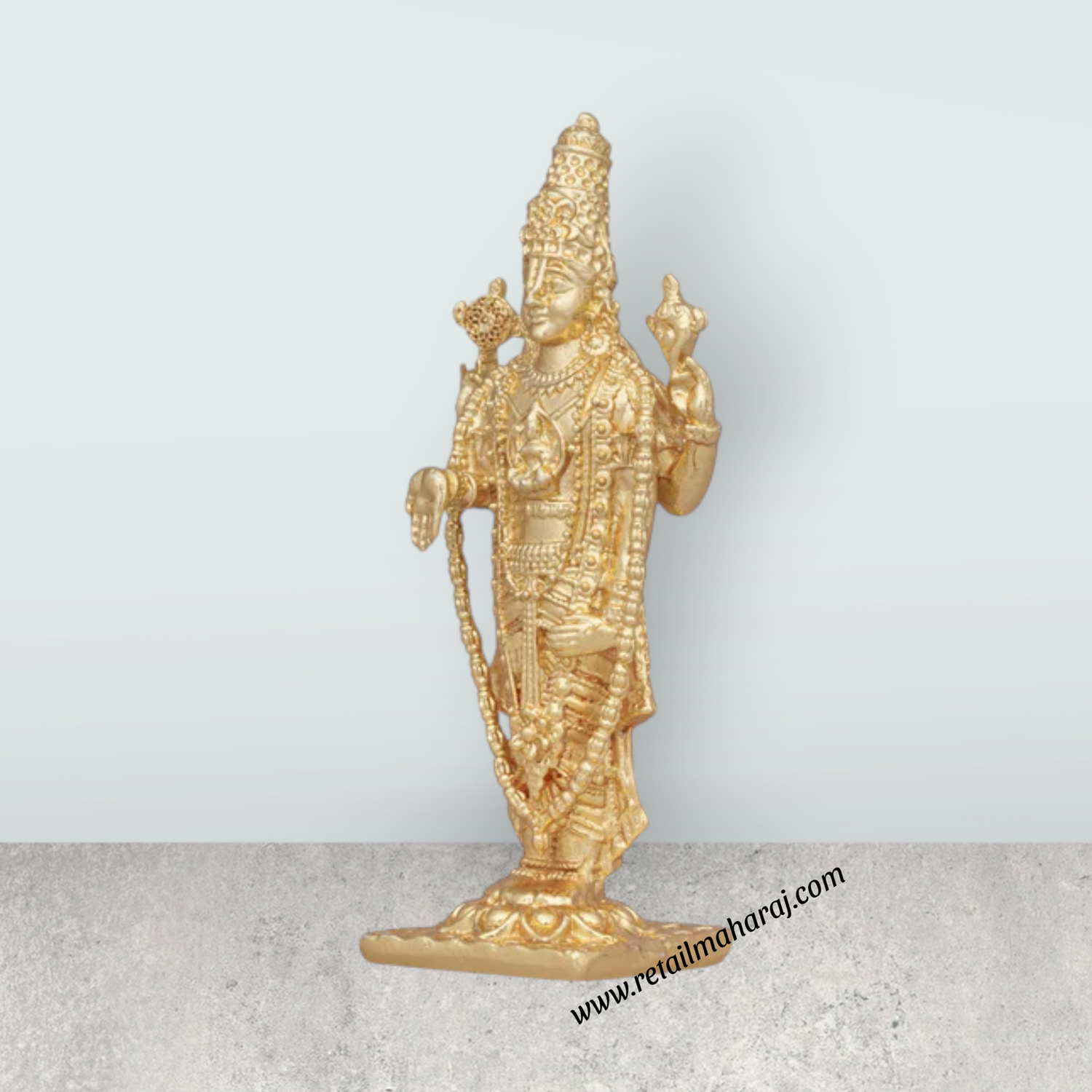 Balaji Murti – 3.25 x 1.5 Inches Copper Idol Gold Polish Balaji Standing Statue for Pooja - Retail Maharaj
