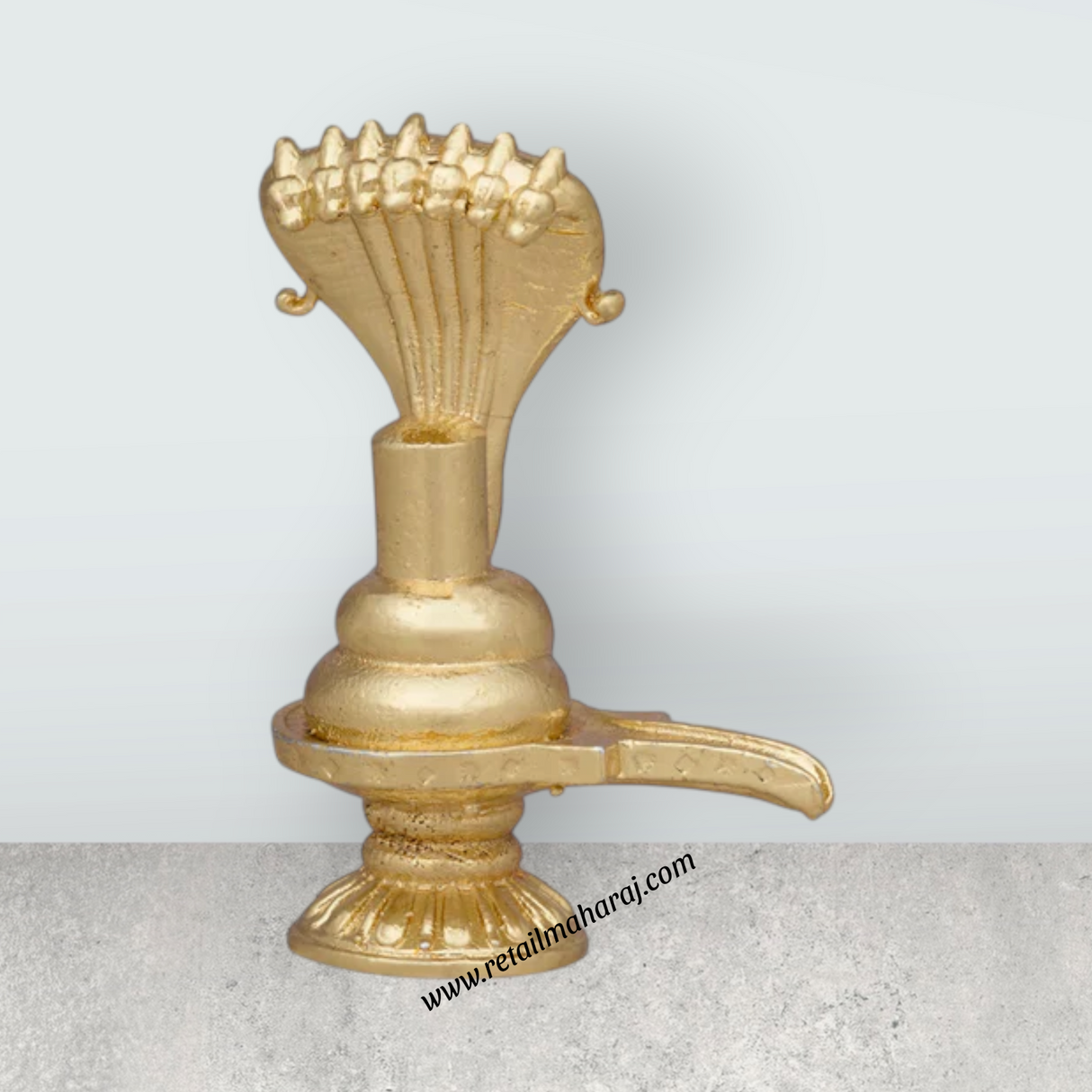 Sheshnag Shivling – 1.75 x 1.25 Inches Copper Idol Gold Polish Shivling with Sheshnag for Pooja - Retail Maharaj