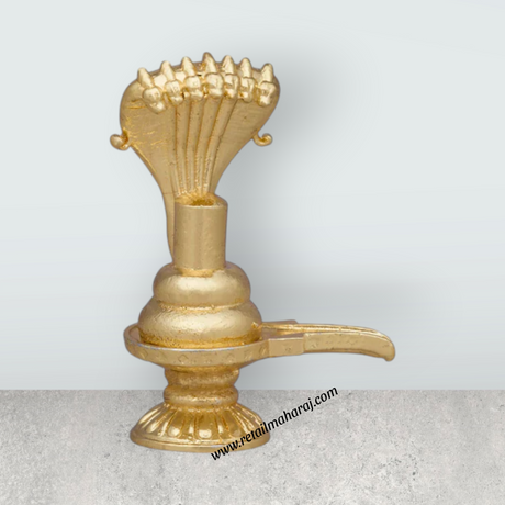 Sheshnag Shivling – 1.75 x 1.25 Inches Copper Idol Gold Polish Shivling with Sheshnag for Pooja - Retail Maharaj