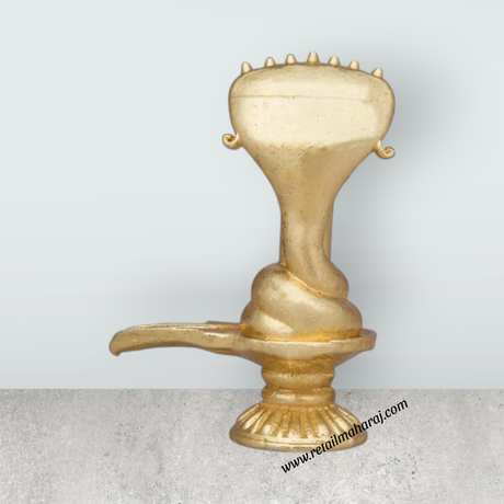 Sheshnag Shivling – 1.75 x 1.25 Inches Copper Idol Gold Polish Shivling with Sheshnag for Pooja - Retail Maharaj