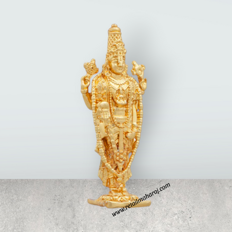 Balaji Murti - 2.5 x 1 Inches | Copper Idol/ Gold Polish Standing Balaji Statue for Pooja/ 35 Gms Approx - Retail Maharaj