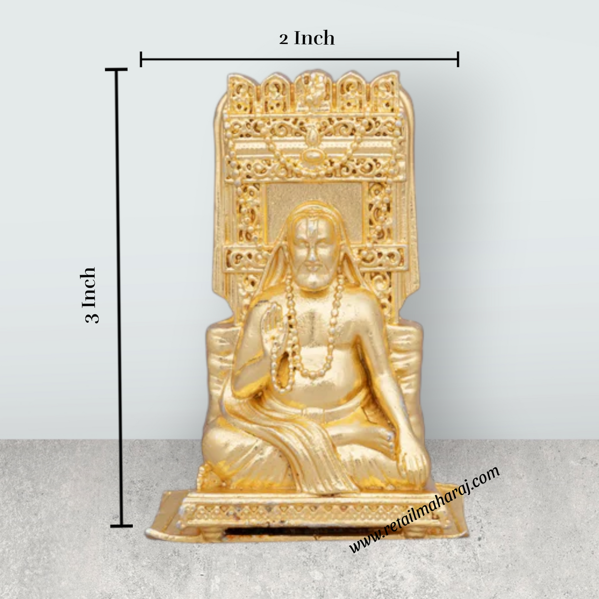 Raghavendra Swamy – 3 x 2 Inches Copper Idol Gold Polish Raghavendra Swamy Idol for Pooja - Retail Maharaj