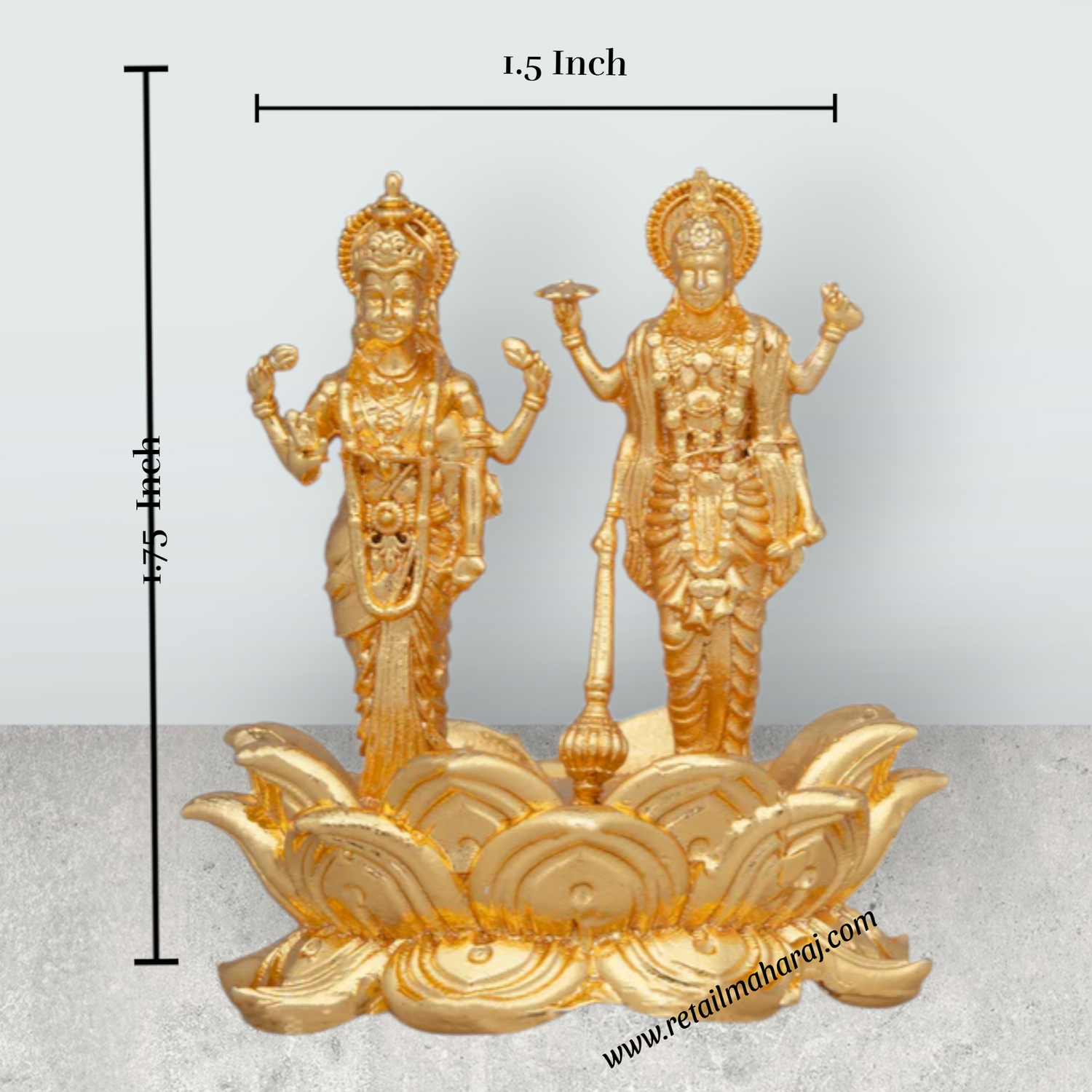 Laxmi Vishnu Murti – 1.75 x 1.5 Inches Copper Idol Gold Polish Lakshmi Vishnu Idol for Pooja - Retail Maharaj