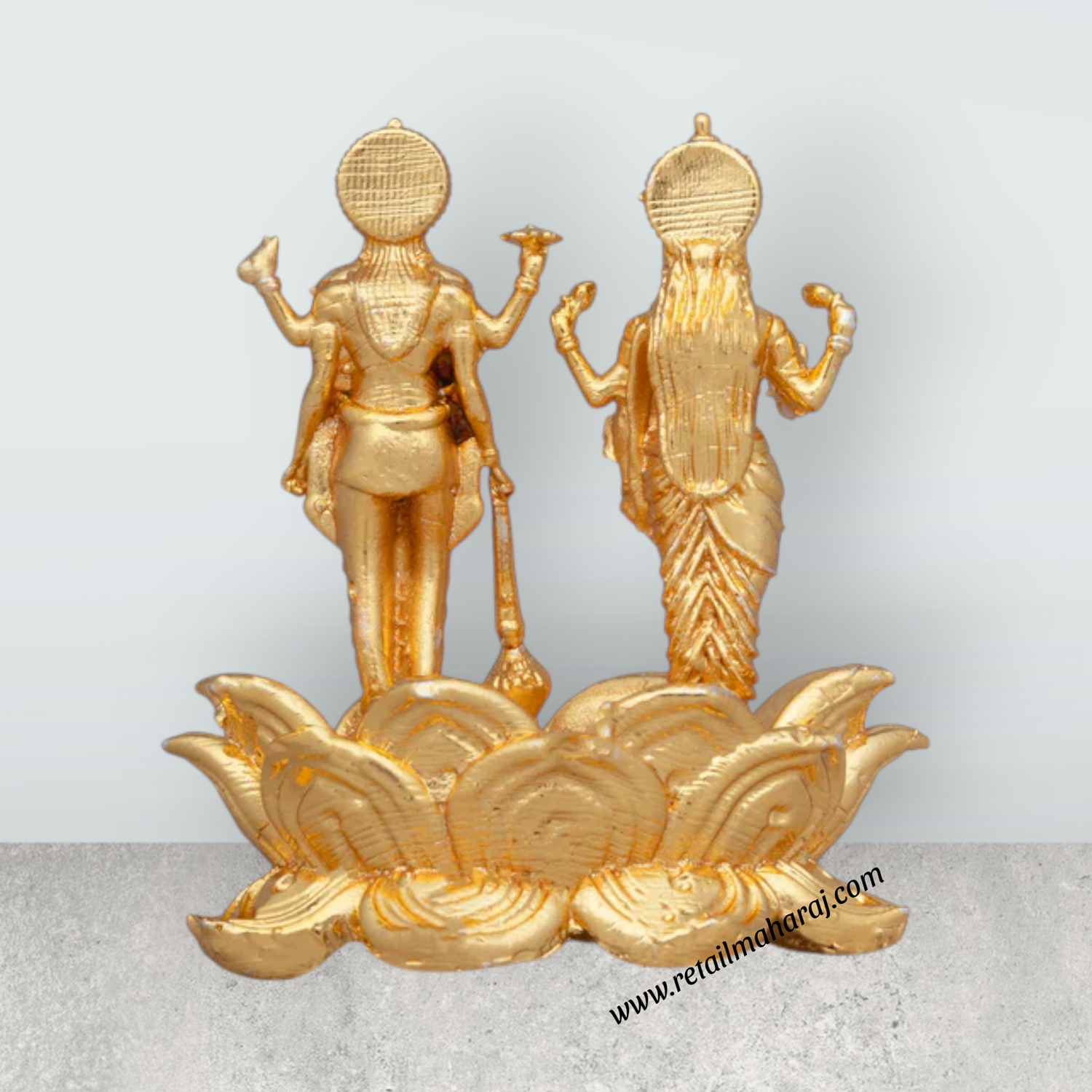 Laxmi Vishnu Murti – 1.75 x 1.5 Inches Copper Idol Gold Polish Lakshmi Vishnu Idol for Pooja - Retail Maharaj