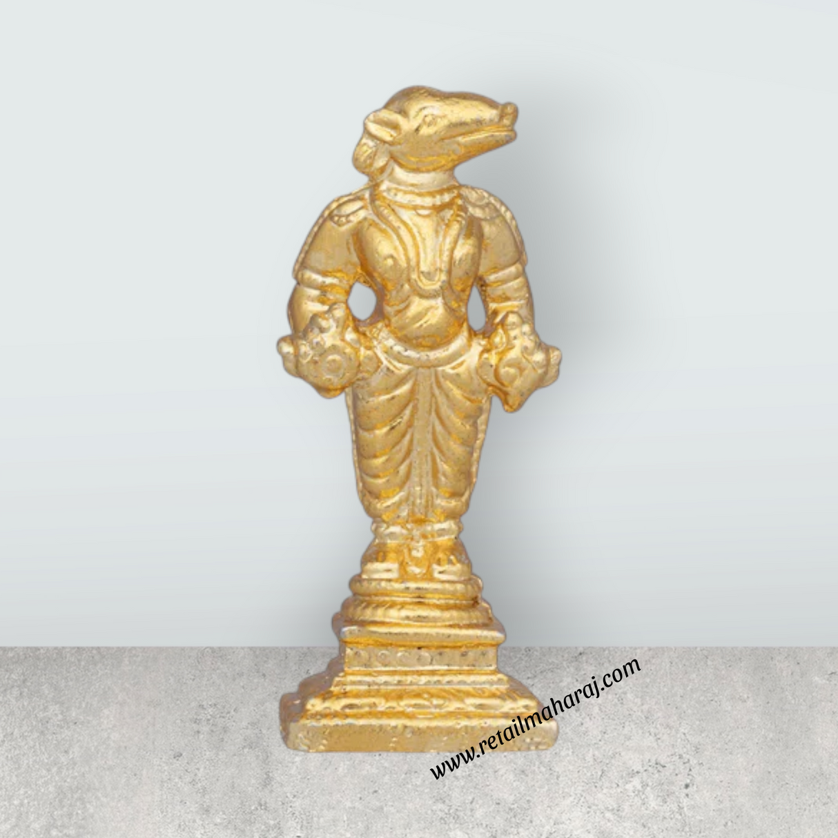 Varaha Idol – 2.5 x 1 Inches Copper Idol Gold Polish Varahar Idol for Pooja - Retail Maharaj