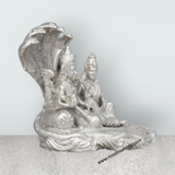 Laxmi Vishnu Murti Sitting on Sheshnag - 1.25 x 1.5 Inches | Copper Idol/ Silver Polish Lakshmi Vishnu Idol - Retail Maharaj