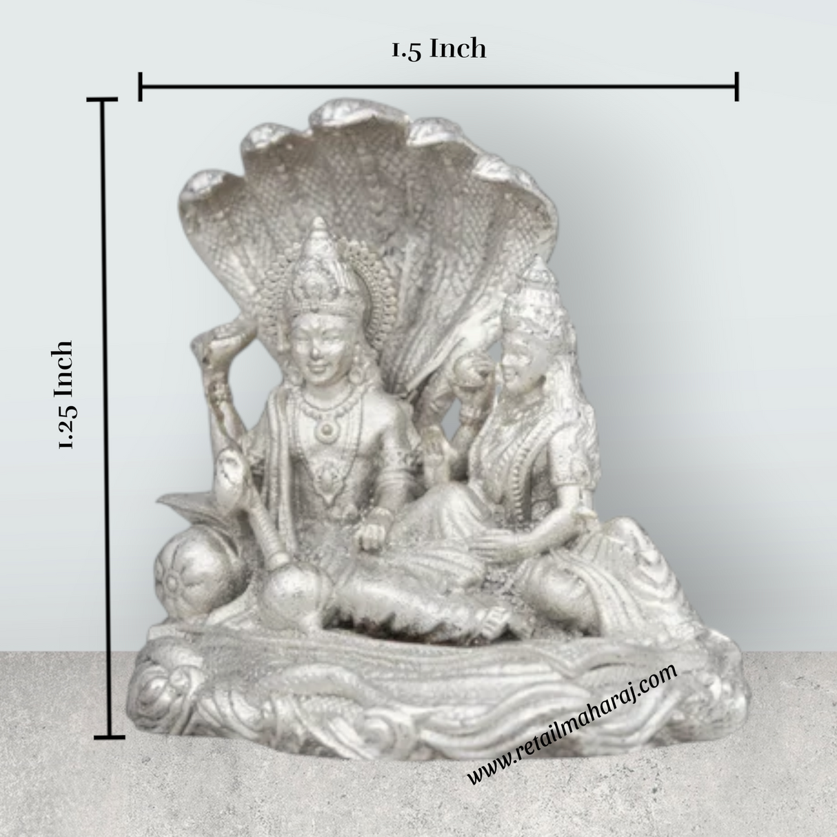 Laxmi Vishnu Murti Sitting on Sheshnag - 1.25 x 1.5 Inches | Copper Idol/ Silver Polish Lakshmi Vishnu Idol - Retail Maharaj