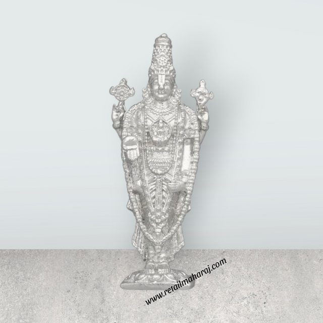 Balaji Murti - 2.5 x 1 Inches | Copper Idol/ Silver Polish Standing Balaji Statue for Pooja/ 35 Gms Approx - Retail Maharaj