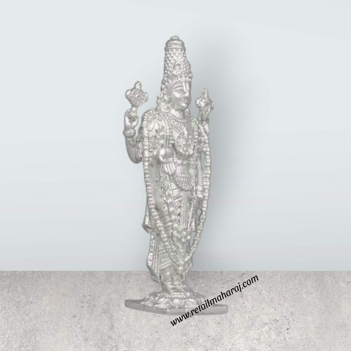 Balaji Murti - 2.5 x 1 Inches | Copper Idol/ Silver Polish Standing Balaji Statue for Pooja/ 35 Gms Approx - Retail Maharaj