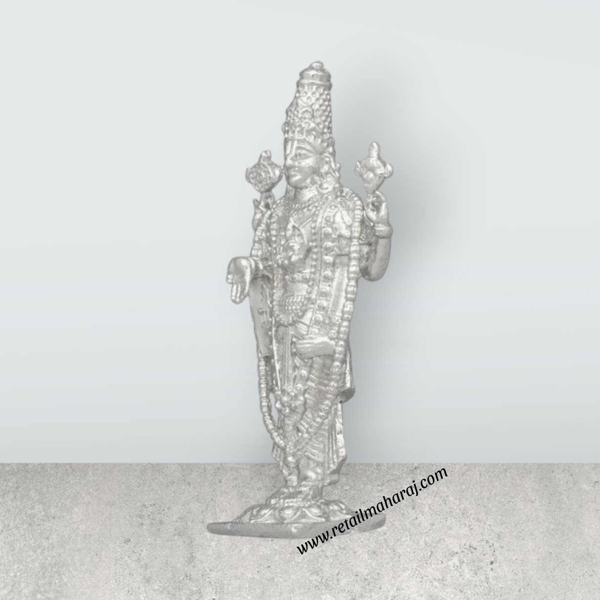 Balaji Murti - 2.5 x 1 Inches | Copper Idol/ Silver Polish Standing Balaji Statue for Pooja/ 35 Gms Approx - Retail Maharaj