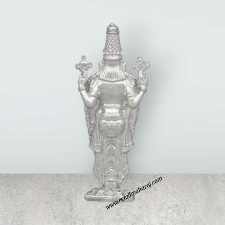 Balaji Murti - 2.5 x 1 Inches | Copper Idol/ Silver Polish Standing Balaji Statue for Pooja/ 35 Gms Approx - Retail Maharaj