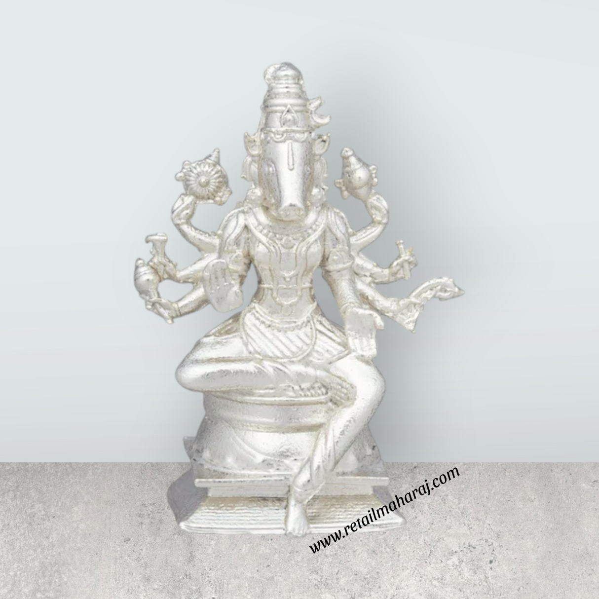 Varahi Idol with 8 Hands - 2 x 1 Inches | Copper Idol/ Silver Polish Varahi Statue for Pooja/ 35 Gms Approx - Retail Maharaj