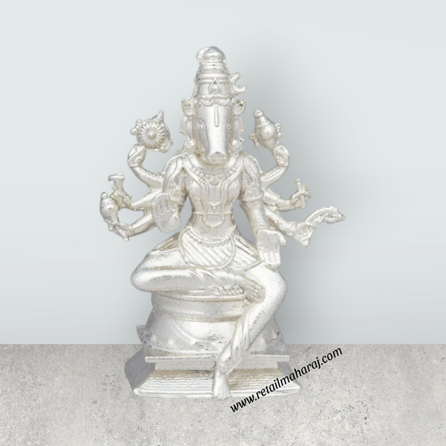 Varahi Idol with 8 Hands - 2 x 1 Inches | Copper Idol/ Silver Polish Varahi Statue for Pooja/ 35 Gms Approx - Retail Maharaj