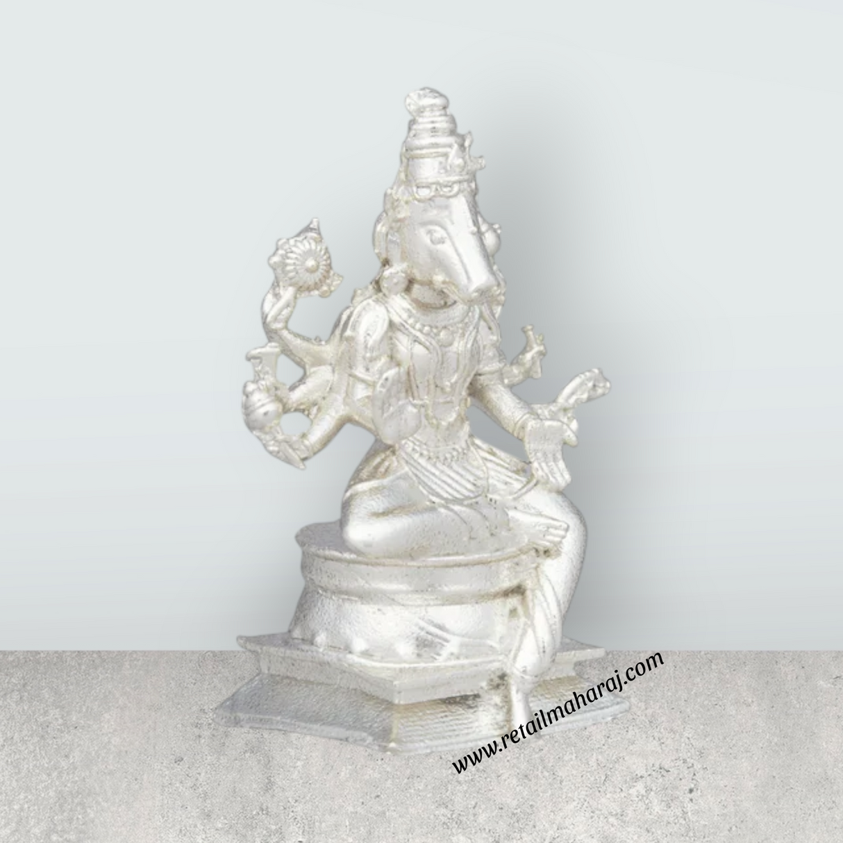 Varahi Idol with 8 Hands - 2 x 1 Inches | Copper Idol/ Silver Polish Varahi Statue for Pooja/ 35 Gms Approx - Retail Maharaj
