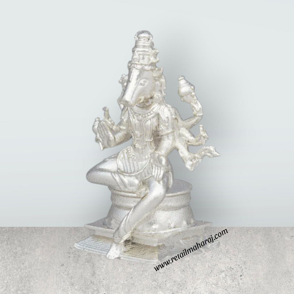 Varahi Idol with 8 Hands - 2 x 1 Inches | Copper Idol/ Silver Polish Varahi Statue for Pooja/ 35 Gms Approx - Retail Maharaj