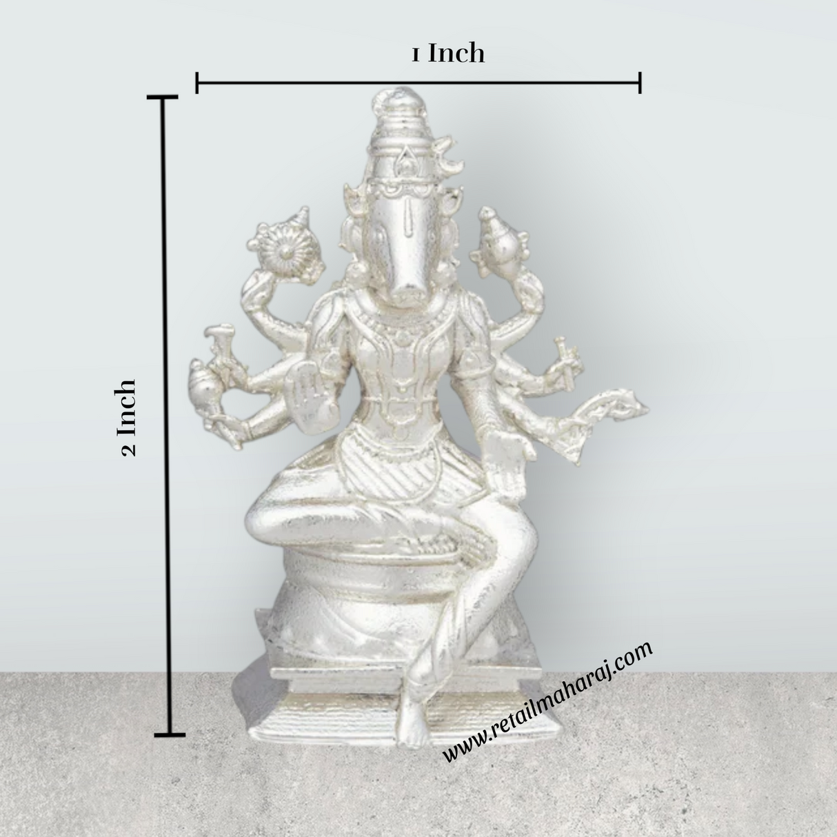 Varahi Idol with 8 Hands - 2 x 1 Inches | Copper Idol/ Silver Polish Varahi Statue for Pooja/ 35 Gms Approx - Retail Maharaj