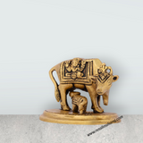 Cow and Calf Statue - 2.5 x 3 Inches | Antique Brass Statue/ Kamadhenu Statue for Pooja/ 520 Gms Approx - Retail Maharaj