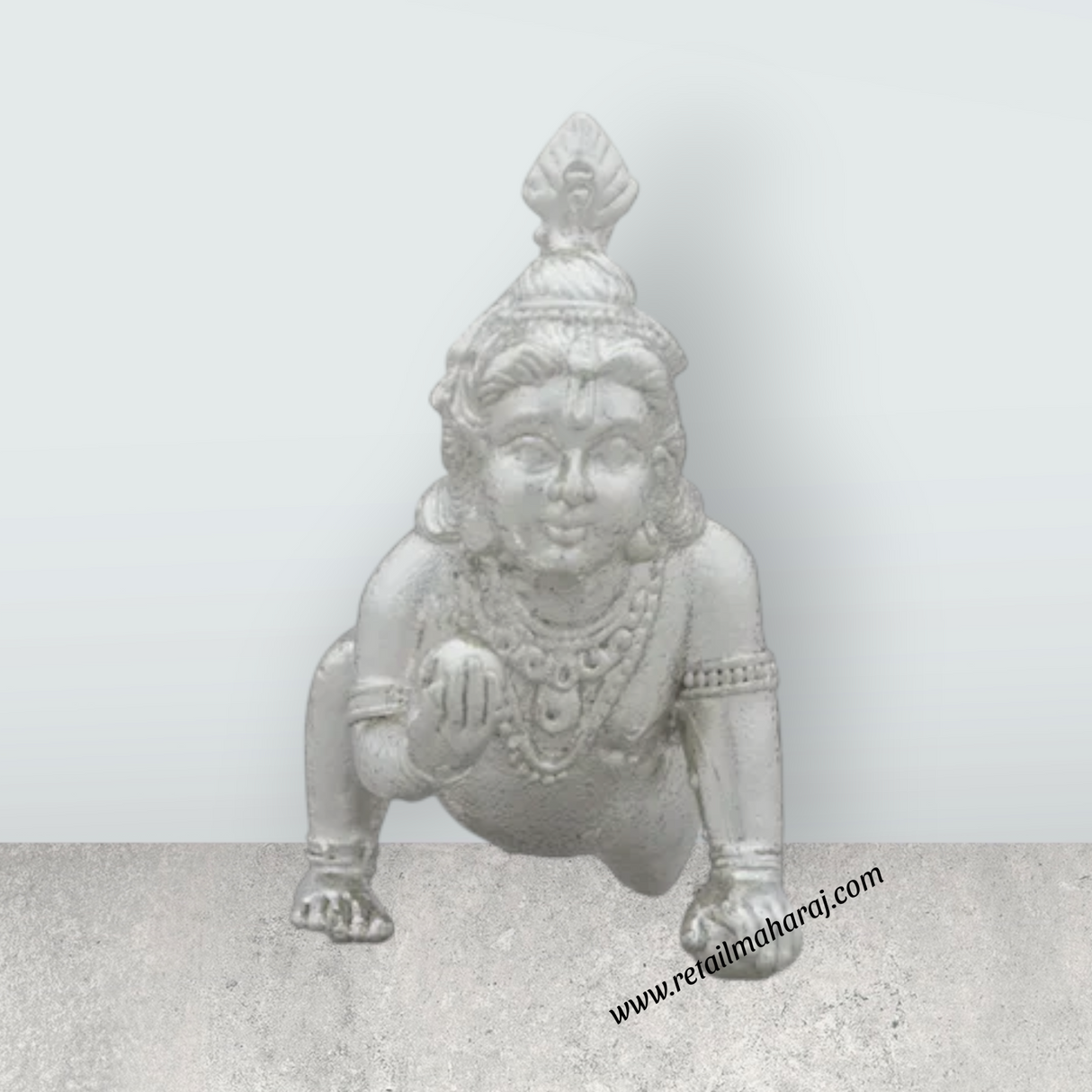 Crawling Krishna Idol - 1 x 2.5 Inches | Copper Idol/ Silver Polish Krishnan Statue for Pooja/ 35 Gms Approx - Retail Maharaj