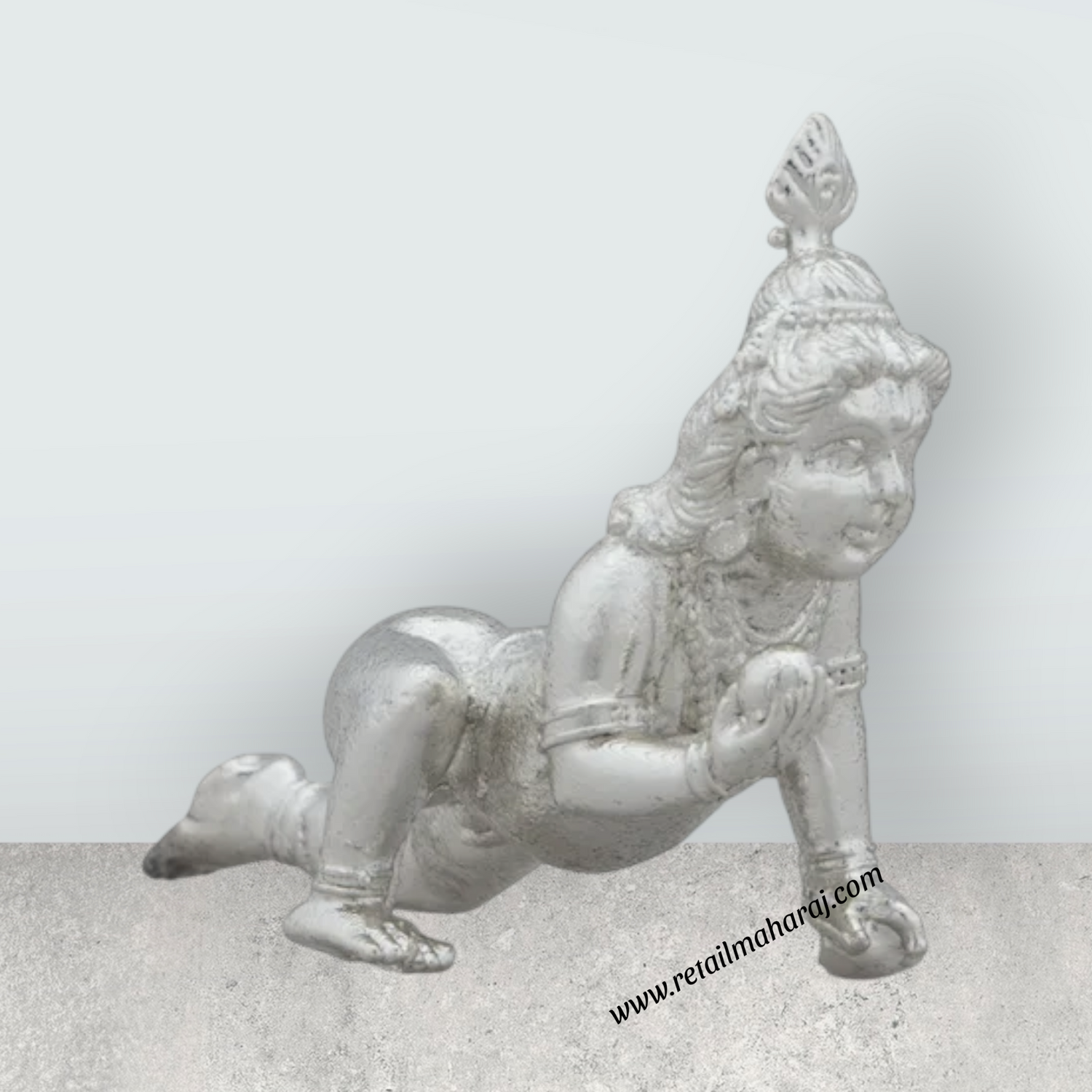 Crawling Krishna Idol - 1 x 2.5 Inches | Copper Idol/ Silver Polish Krishnan Statue for Pooja/ 35 Gms Approx - Retail Maharaj