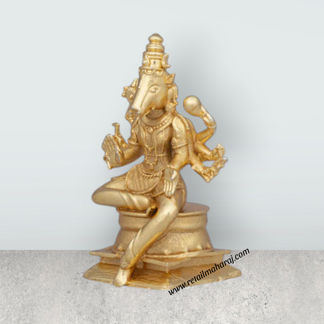 Varahi Idol - 1.75 x 1 Inch | Copper Idol/ Gold Polish Varahi Amman Statue for Pooja/ 30 Gms Approx - Retail Maharaj