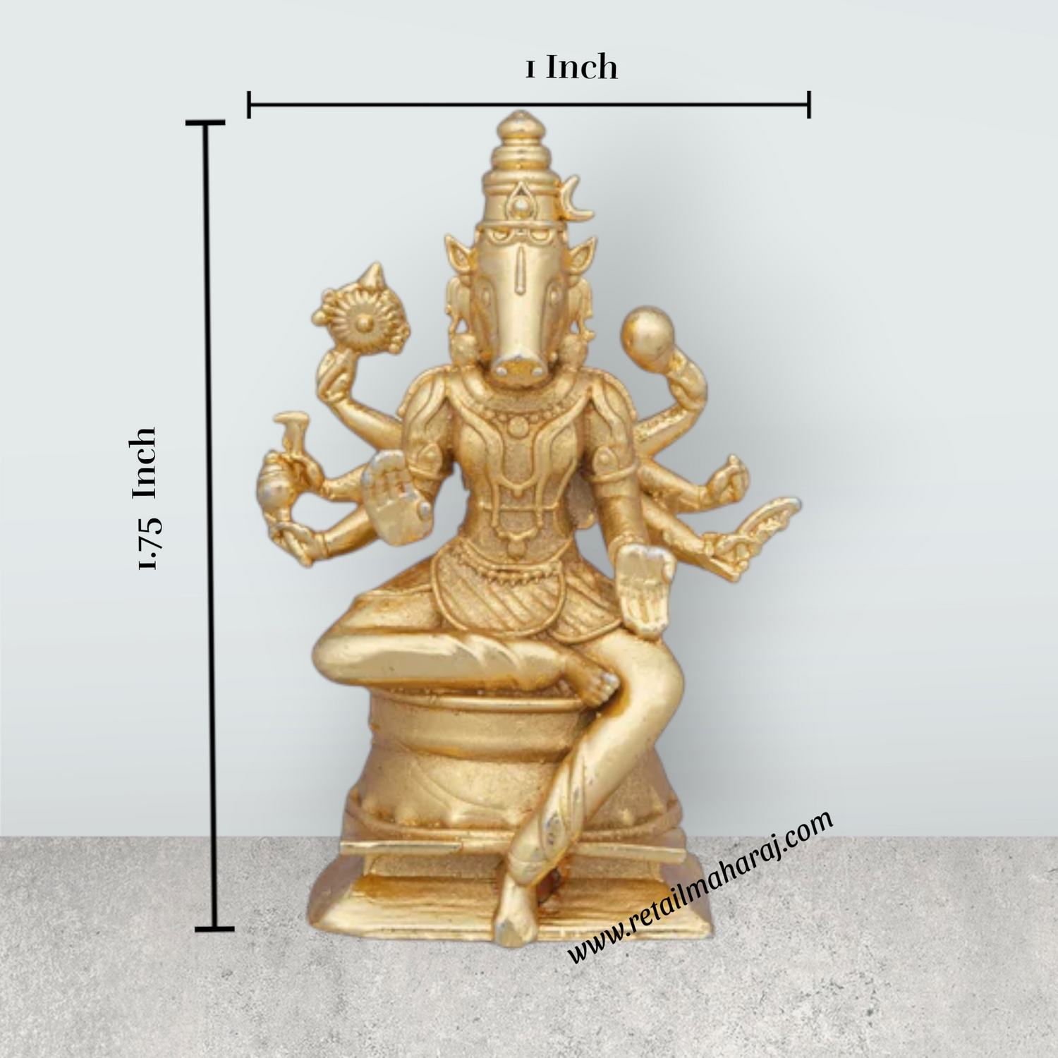 Varahi Idol - 1.75 x 1 Inch | Copper Idol/ Gold Polish Varahi Amman Statue for Pooja/ 30 Gms Approx - Retail Maharaj