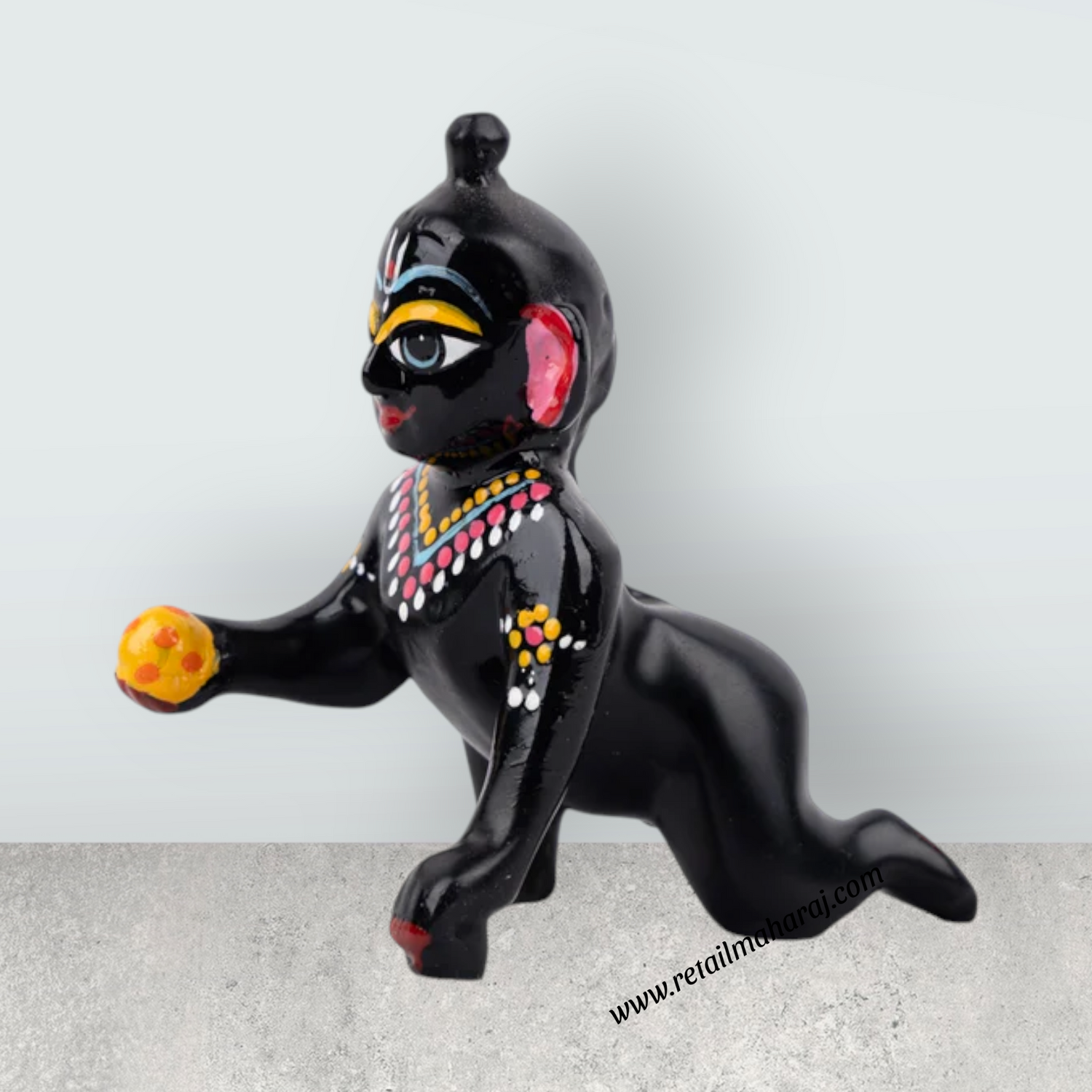 Crawling Krishna Murti - 3 x 2.75 Inches | Brass Idol/ Painted Krishna Statue/ Krishna Idol for Pooja - Retail Maharaj