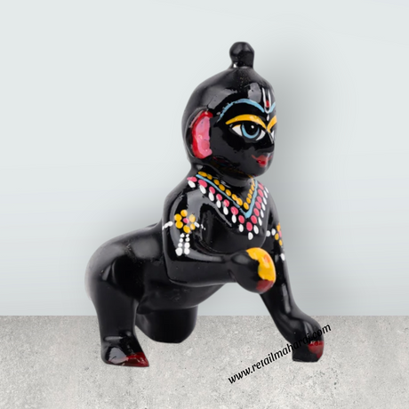 Crawling Krishna Murti - 3 x 2.75 Inches | Brass Idol/ Painted Krishna Statue/ Krishna Idol for Pooja - Retail Maharaj