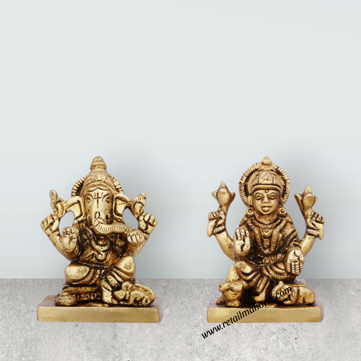 Laxmi Ganesh Murti - 2 x 1.5 Inches | Antique Brass Idol/ Lakshmi Ganesh Idol for Pooja/ 315 Gms Approx - Retail Maharaj