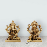 Laxmi Ganesh Murti - 2 x 1.5 Inches | Antique Brass Idol/ Lakshmi Ganesh Idol for Pooja/ 315 Gms Approx - Retail Maharaj