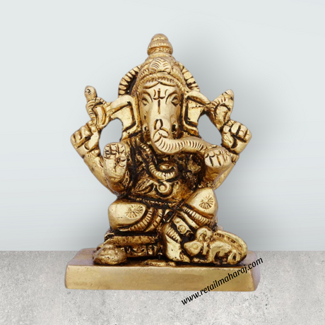 Laxmi Ganesh Murti - 2 x 1.5 Inches | Antique Brass Idol/ Lakshmi Ganesh Idol for Pooja/ 315 Gms Approx - Retail Maharaj