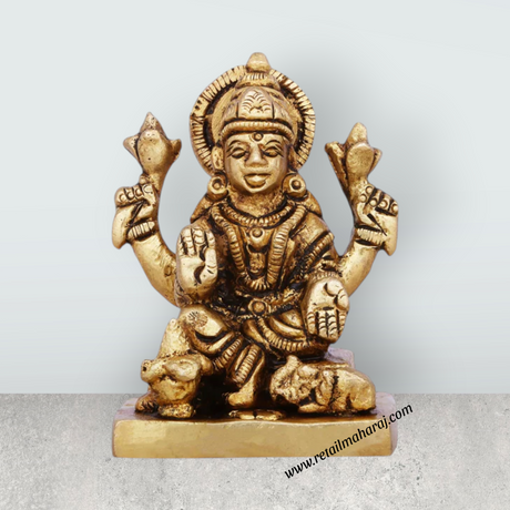 Laxmi Ganesh Murti - 2 x 1.5 Inches | Antique Brass Idol/ Lakshmi Ganesh Idol for Pooja/ 315 Gms Approx - Retail Maharaj