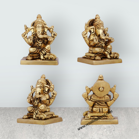 Laxmi Ganesh Murti - 2 x 1.5 Inches | Antique Brass Idol/ Lakshmi Ganesh Idol for Pooja/ 315 Gms Approx - Retail Maharaj
