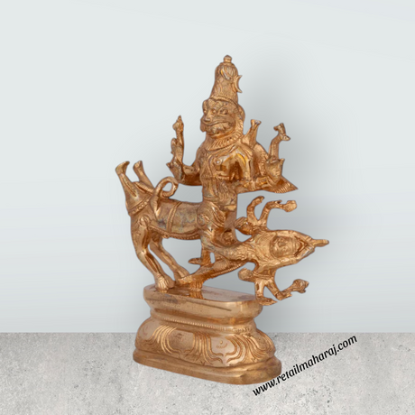 Sharabheshwara Murti With Base - 6 x 5 Inches | Panchaloha Statue / Sharabha Idol for Worship - Retail Maharaj