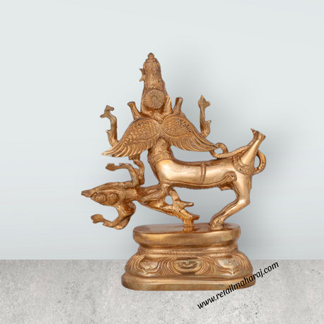 Sharabheshwara Murti With Base - 6 x 5 Inches | Panchaloha Statue / Sharabha Idol for Worship - Retail Maharaj