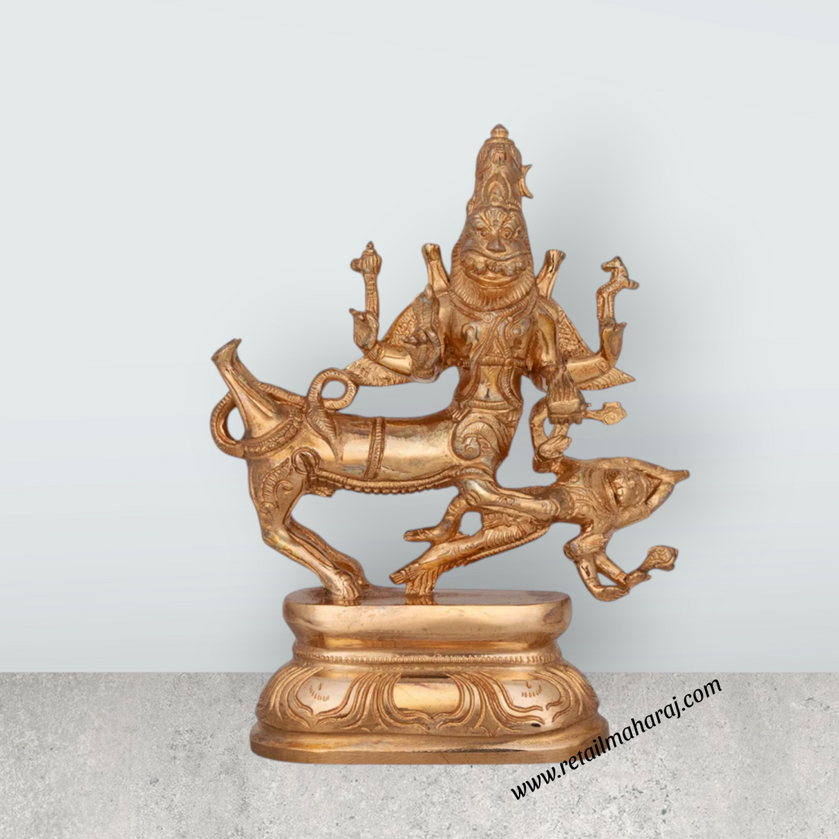 Sharabheshwara Murti With Base - 6 x 5 Inches | Panchaloha Statue / Sharabha Idol for Worship - Retail Maharaj